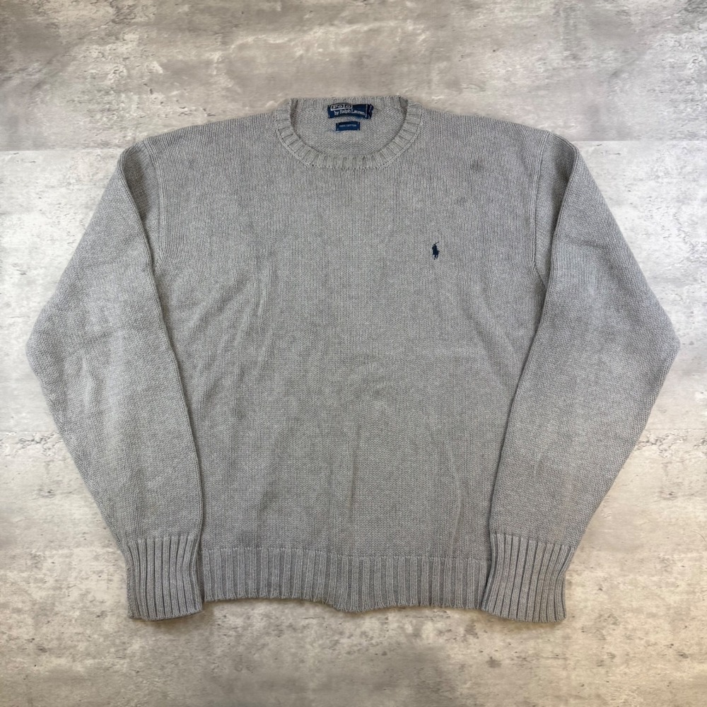 Polo Ralph Lauren Mens XL Grey Cotton Crewneck Sweater Knit Pony‎ Logo Classic